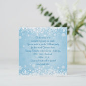 Weiße Schneeflocken auf blaue Weihnachtsfeier Einladung (Stehend Vorderseite)