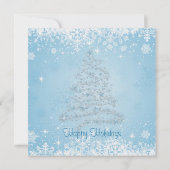 Weiße Schneeflocken auf blaue Weihnachtsfeier Einladung (Rückseite)