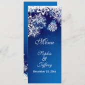 Weiße Schneeflocken auf blauem Weihnachtsmenü Menükarte (Vorne/Hinten)