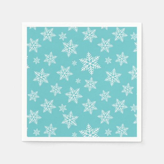 Weiße Schneeflocken auf blauem Wintermuster Serviette (Vorderseite)