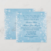 Weiße Schneeflocken auf blauen Hochzeitsempfang Einladung (Vorne/Hinten)