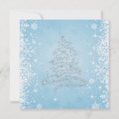 Weiße Schneeflocken auf blauen Hochzeitsempfang Einladung (Rückseite)