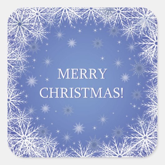 Weiße Schneeflocken auf Blue Background Weihnachte Quadratischer Aufkleber (Vorderseite)