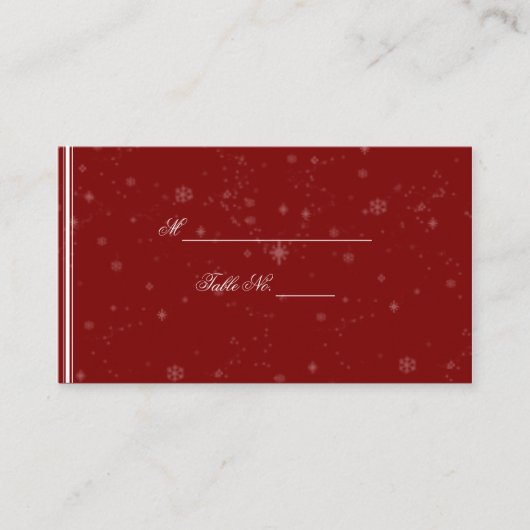 Weiße Schneeflocken auf Cranberry-Hochzeitsslippen Platzkarte (Vorderseite)