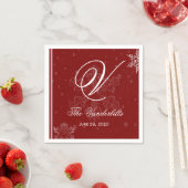 Weiße Schneeflocken auf Cranberry Wedding Napkins Serviette (Beispiel)