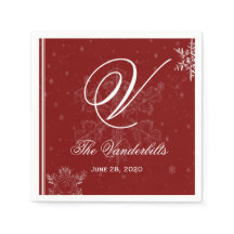 Weiße Schneeflocken auf Cranberry Wedding Napkins