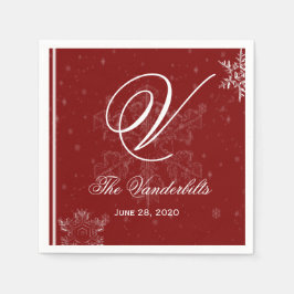 Weiße Schneeflocken auf Cranberry Wedding Napkins Serviette