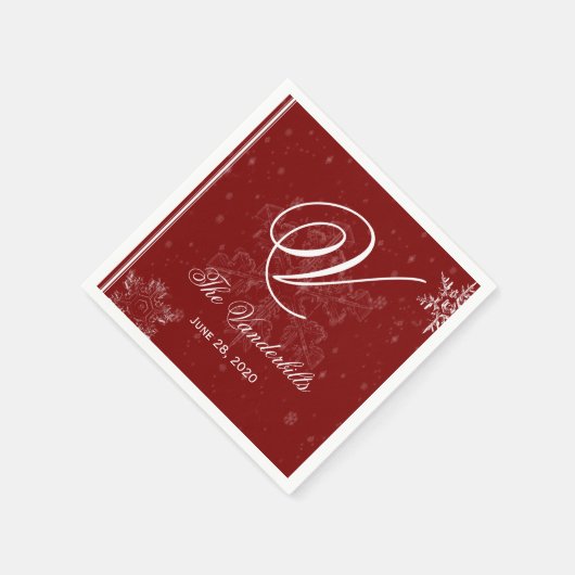 Weiße Schneeflocken auf Cranberry Wedding Napkins Serviette (Ecke)