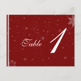 Weiße Schneeflocken auf Cranberry Wedding Tischnum Postkarte