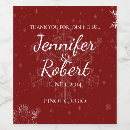 Weiße Schneeflocken auf Cranberry Wedding Wine Lab Weinetikett (Einzelnes Label)