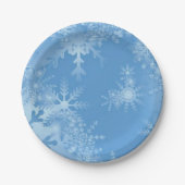 Weiße Schneeflocken auf dem blauen Weihnachtsfest Pappteller (Vorderseite)