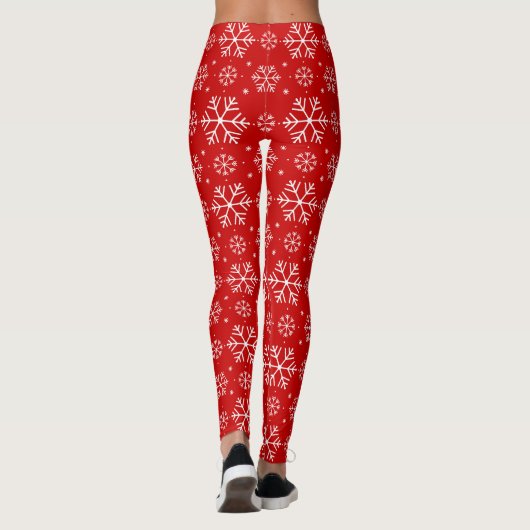 Weiße Schneeflocken auf dem Roten Hintergrund Weih Leggings (Rückseite)