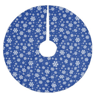 Weiße Schneeflocken auf dunkelblauem Wintermuster Polyester Weihnachtsbaumdecke