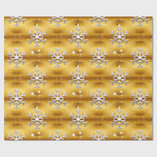 Weiße Schneeflocken auf Gold Weihnachten Geschenkpapier (Flach)