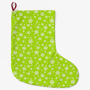 Weiße Schneeflocken auf grünem Wintermuster Großer Weihnachtsstrumpf