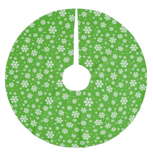 Weiße Schneeflocken auf grünem Wintermuster Polyester Weihnachtsbaumdecke (Vorderseite)