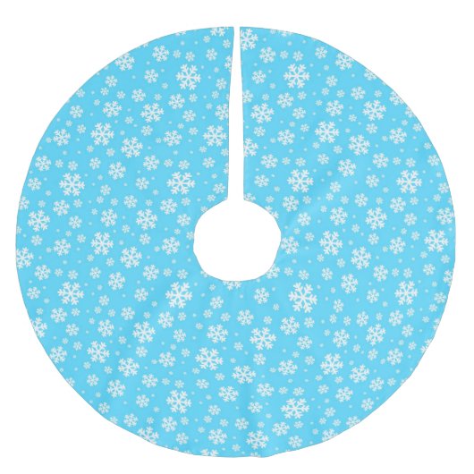 Weiße Schneeflocken auf Hellblauem Wintermuster Polyester Weihnachtsbaumdecke (Vorderseite)