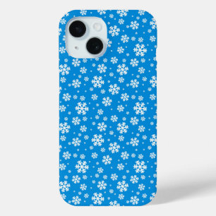 Weiße Schneeflocken auf mittelblauem Wintermuster Case-Mate iPhone Hülle