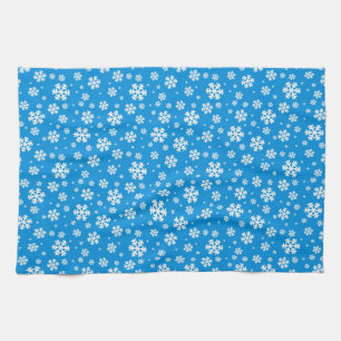 Weiße Schneeflocken auf mittelblauem Wintermuster Geschirrtuch