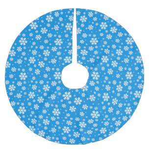 Weiße Schneeflocken auf mittelblauem Wintermuster Polyester Weihnachtsbaumdecke