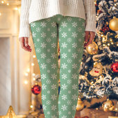Weiße Schneeflocken auf Niedlichen grünen Weihnach Leggings