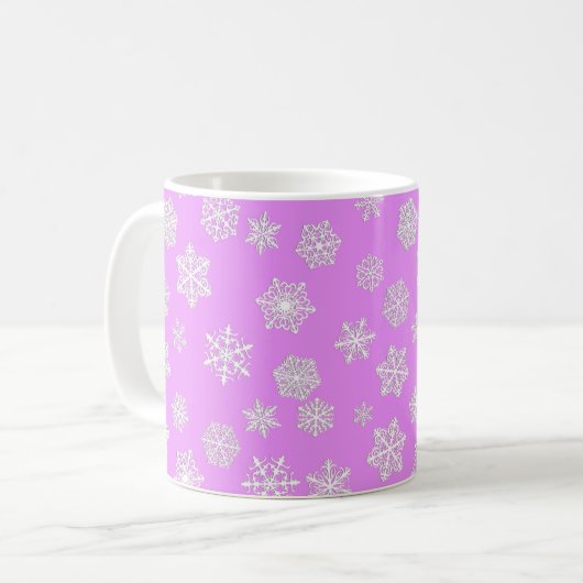 Weiße Schneeflocken auf orchigem Hintergrund Kaffeetasse (Vorderseite Links)