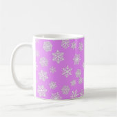 Weiße Schneeflocken auf orchigem Hintergrund Kaffeetasse (Links)