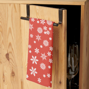 Weiße Schneeflocken auf rotem Weihnachten Geschirrtuch