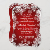 Weiße Schneeflocken auf rotem WeihnachtsBrautparty Einladung (Vorne/Hinten)