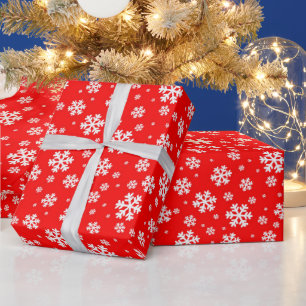 Weiße Schneeflocken auf rotem Wintermuster Geschenkpapier