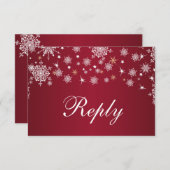 Weiße Schneeflocken auf roter Hochzeit RSVP (Vorne/Hinten)