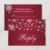 Weiße Schneeflocken auf roter Hochzeit RSVP Karte (Vorne/Hinten)