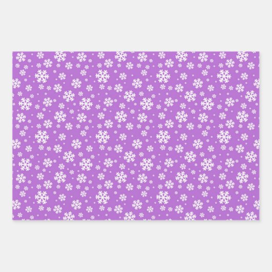 Weiße Schneeflocken auf Silber, Blau und Lila Geschenkpapier Set (Vorderseite 3)