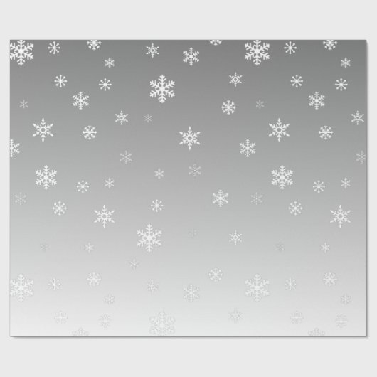 Weiße Schneeflocken auf Silber Geschenkpapier (Flach)