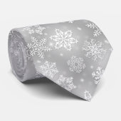 Weiße Schneeflocken auf Silbergrau Krawatte (Gerollt)