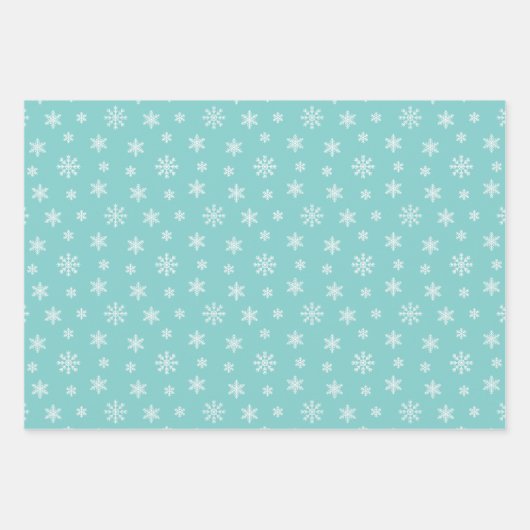 Weiße Schneeflocken auf türkischem Hintergrund Geschenkpapier Set (Vorderseite 2)