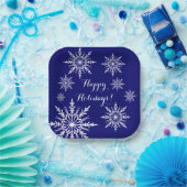 Weiße Schneeflocken auf Urlaub in Blue Happy Pappteller (Party)