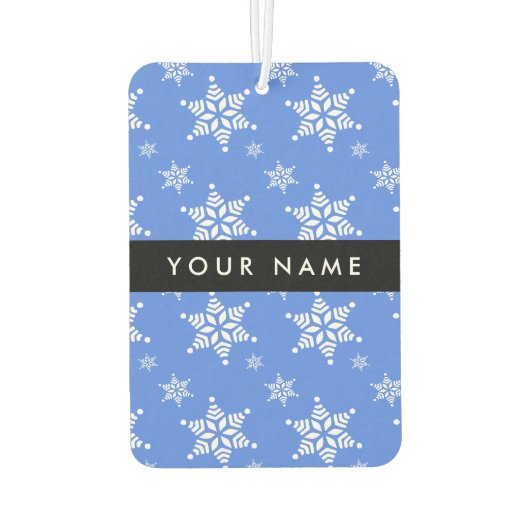 Weiße Schneeflocken, Blau, Ihr Name, Personalisier Autolufterfrischer (Rückseite)