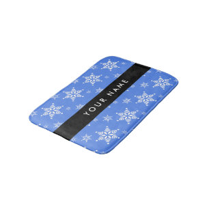 Weiße Schneeflocken, Blau, Ihr Name, Personalisier Badematte