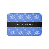 Weiße Schneeflocken, Blau, Ihr Name, Personalisier Badematte (Vorderseite)
