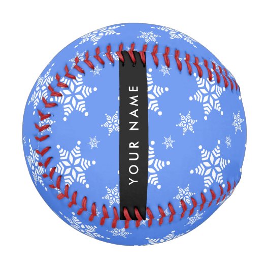 Weiße Schneeflocken, Blau, Ihr Name, Personalisier Baseball (Vorderseite Links)