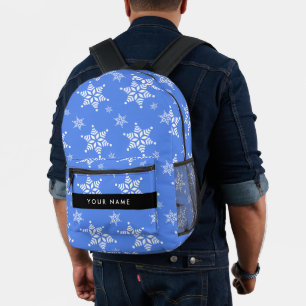 Weiße Schneeflocken, Blau, Ihr Name, Personalisier Bedruckter Rucksack