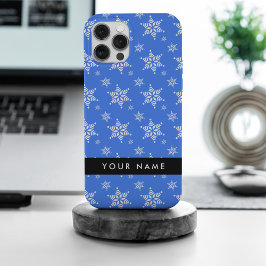 Weiße Schneeflocken, Blau, Ihr Name, Personalisier Case-Mate iPhone Hülle