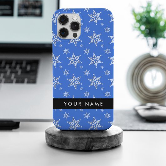 Weiße Schneeflocken, Blau, Ihr Name, Personalisier Case-Mate iPhone Hülle