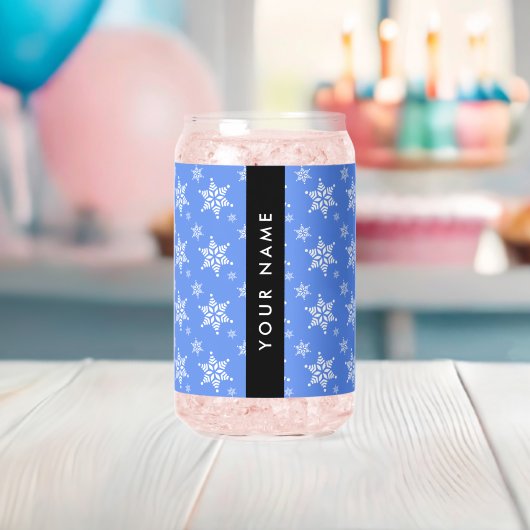 Weiße Schneeflocken, Blau, Ihr Name, Personalisier Dosenglas (Insitu (Baby Party))