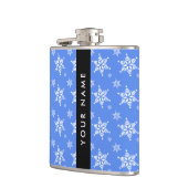 Weiße Schneeflocken, Blau, Ihr Name, Personalisier Flachmann (Links)