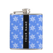 Weiße Schneeflocken, Blau, Ihr Name, Personalisier Flachmann (Vorderseite)
