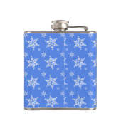 Weiße Schneeflocken, Blau, Ihr Name, Personalisier Flachmann (Rückseite)
