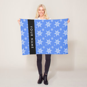 Weiße Schneeflocken, Blau, Ihr Name, Personalisier Fleecedecke