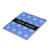 Weiße Schneeflocken, Blau, Ihr Name, Personalisier Fliese (Seite)